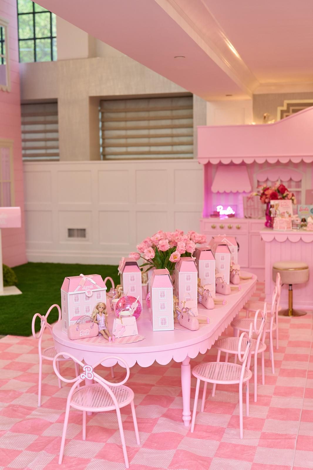 Pink kids party table and chairs rental setup in New Jersey