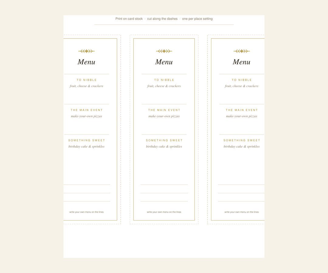 Mini menu cards for a children's party place setting