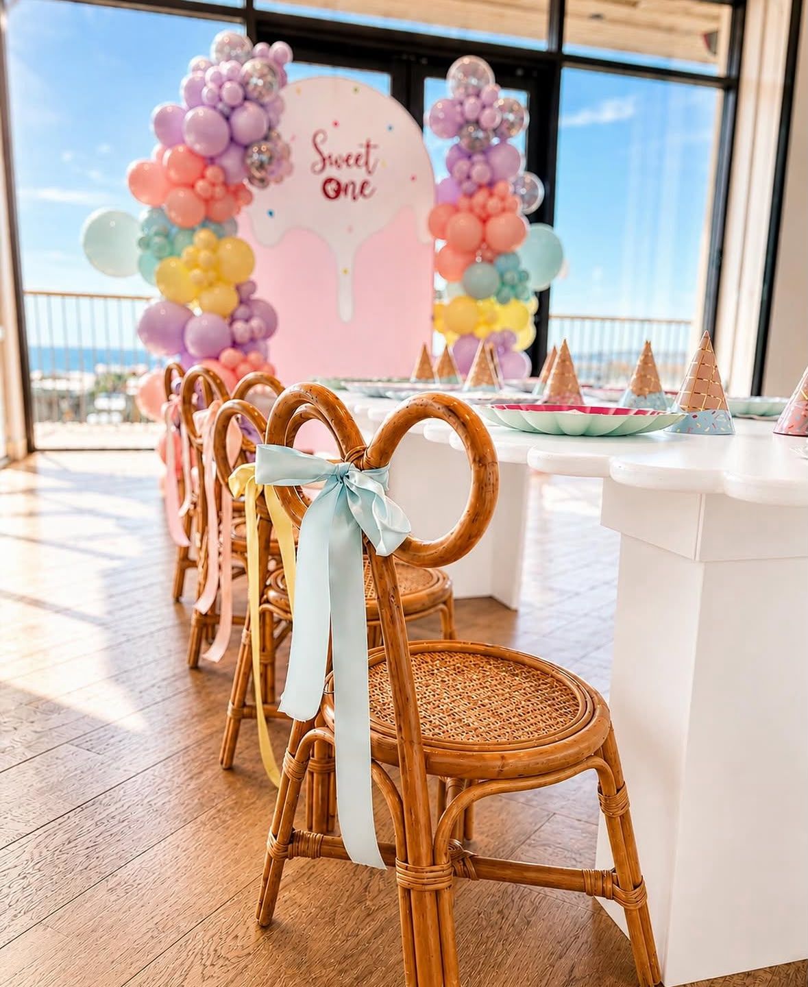 Sweet One Pastel Soiree styled with Mini Chairs Atelier boutique rentals NJ NY